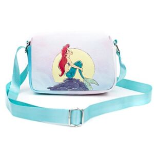 Disney Bag, Cross Body, Rectangle, The Little Mermaid Ariel Pose and Flounder Ombre Pink Blue, Vegan Leather