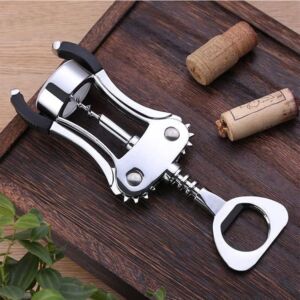 Zinc Alloy Wing Corkscrew, Multifunctional Wine Bottle Opener and Beer Cap Remover. For Restaurant Bar, Kitchen Home Use., Silver, 7.3×4.1X1.5