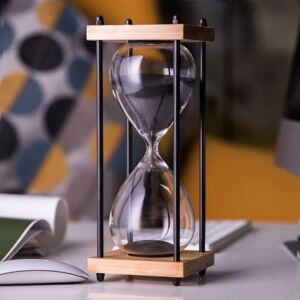 Large Hourglass Timer 60 Minute with Black Sand, Wooden Kitchen Sand Timer for Kids, Creative Gift Home Decoration Office Décor