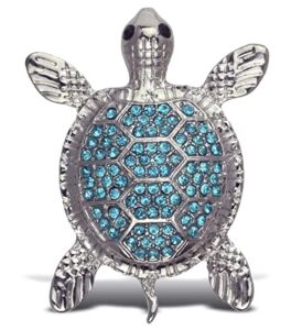 Aqua79 Blue Sea Turtle Sparkling Refrigerator Magnet – Silver Sparkling Charm Rhinestones Crystals, Sparkly Animal Magnet for Kitchen Door Fridge, Cool Home and Office Novelty Decor – 2.12 Inch