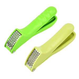 SOLUSTRE 2pcs Stainless Steel Garlic Press Manual Garlic Mincer Crusher Easy- Squeeze Ergonomic Handle Sturdy Masher Kitchen Tool for Home Kitchen Use