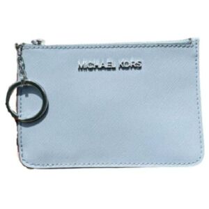 Michael Kors Jet Set Travel Small Top Zip Signature Coin Pouch ID Card Case Wallet (Pale Blue)