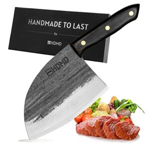 Serbian Chefs Knife Hand Forged Knives Cleaver Knife For Meat Cutting, HDMD Full Tang Meat Cleaver High Carbon Steel Butcher Knife Kitchen Cleaver Knife for Home, Outdoor Cooking, Camping, BBQ