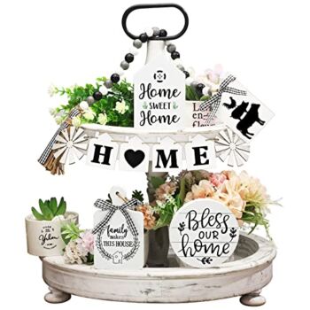 10 Pcs Farmhouse Tiered Tray Decor Farmhouse Home Decor Mini Signs Rustic Tiered Tray Signs Home Wood Sign Cutting Broad House Shaped Table Decor Buffalo Plaid Wooden Farm Fresh Sign (Home Style) | The Storepaperoomates Retail Market - Fast Affordable Shopping