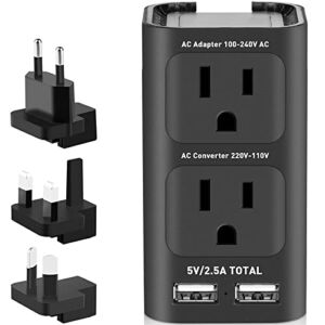880W Voltage Converter 220 to 110 Power Converter ,Universal Travel Adapter and Converter Combo with 2.5A 2-Port USB Charging and EU/UK/AUS/US Worldwide Plug Adapter (Black)
