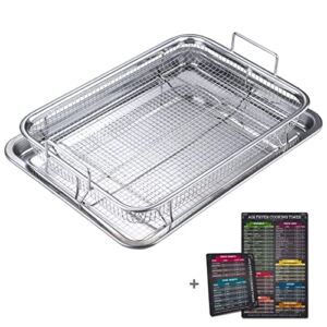 FESTZON Oven Air Fryer Basket And Tray Set, Stainless Steel Cooking Air Fry Trays, Convection Oven Grill Air Fryer Accessories, Oven Bacon Rack Baking Pan Food Fries Crisper Tray (13″ X 8.6″, 2 Piece)