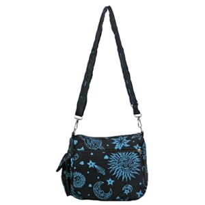 Dominion Bags Sun Moon Stars and Planets Celestial Hippie Boho Crossbody Single Shoulder Bag (Blue Black)
