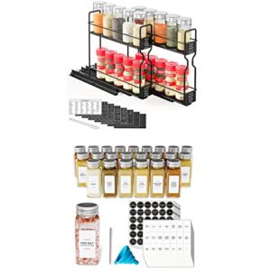 SpaceAid Pull Out Spice Rack Organizer for Cabinet, 2 Drawers 2-Tier, SpaceAid 24 Pcs Spice Jars with Labels