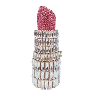 DEBIMY Women Rhinestone Crystal Lipstick Shape Evening Clutch Vintage Wedding Party Banquet Handbag Purses Red White