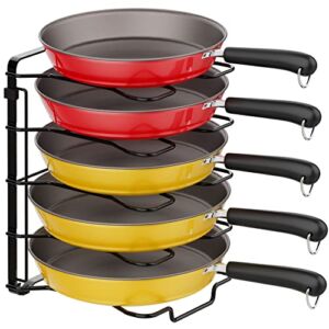 Simple Trending Adjustable Pan and Pot Lid Organizer Rack Holder, Kitchen Counter and Cabinet Organizer, Black