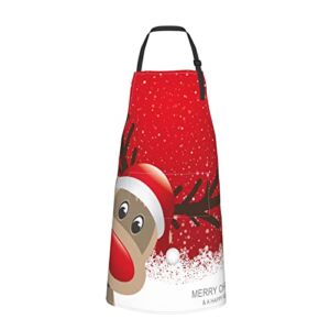 DADABULIU Christmas Apron Cooking Deer Snow Xmas Red New year With Pockets Adjustable Bib For Men Women Funny Cute Waterproof Chef Home Art Smock Grilling BBQ Drawing Gift Mom Wife Dad