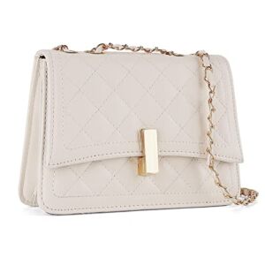 Quilted Bag Purse for Women with Chain Strap, Vegan Leather Small Crossbody Messenger Handbag Shoulder Bag, White