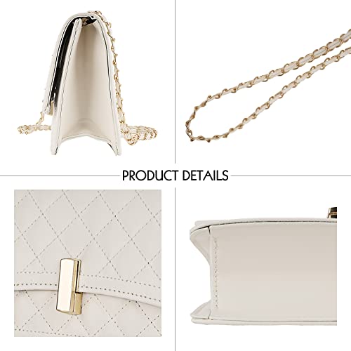 Quilted Bag Purse for Women with Chain Strap, Vegan Leather Small Crossbody Messenger Handbag Shoulder Bag, White | The Storepaperoomates Retail Market - Fast Affordable Shopping