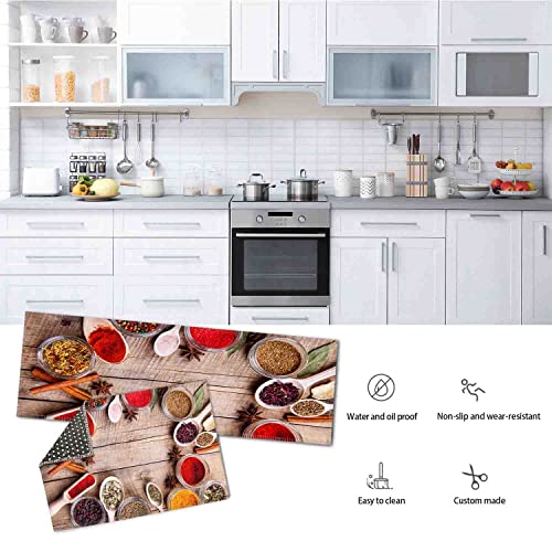 Kitchen Rugs and Mats,Herbs Spices Wooden Background,Non Skid Washable Anti Fatigue Floor Mats for Sink(52 inches X17 inches + 26 inches X17 inches ) | The Storepaperoomates Retail Market - Fast Affordable Shopping