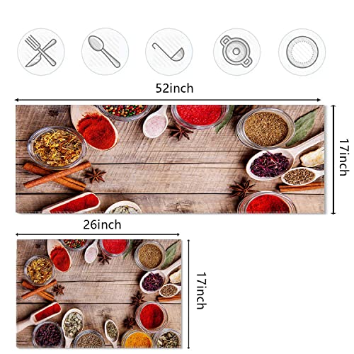 Kitchen Rugs and Mats,Herbs Spices Wooden Background,Non Skid Washable Anti Fatigue Floor Mats for Sink(52 inches X17 inches + 26 inches X17 inches ) | The Storepaperoomates Retail Market - Fast Affordable Shopping