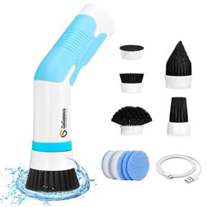 Electric Spin Scrubber, GoGonova Power Scrub Brush kit with 5 Replaceable Brush Heads, 4 Sponge Pads, Battery Indicator, Compatible with Drill Attachments, Waterproof for Bathroom, Kitchen, Tub, Sink