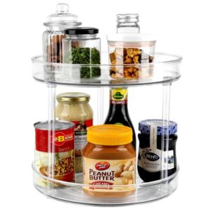 2 Tier Lazy Susan Organizer for Bathroom Countertop, 10.6 Inch Clear Tiered Lazy Susan Spice Rack for Kitchen, Turntable Container Organizer for Cabinet, Pantry, Refrigerator Organization and Storage