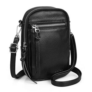 befen Small Crossbody Bag Genuine Leather Wallet purse with Cell Phone Pocket for women (Black)