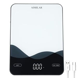 Chargeable Digital Kitchen Food Scale – AIMILAR LED Display 22lb Food Weight Scales for Baking Cooking USB C Rechargeable Ounces and Grams 1g/0.1oz Tempered Glass