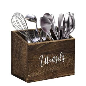Ruthynow Wood Utensil Caddy for Kitchen Countertop, Utensil Holder with 2 Compartments, Wood utensil Crock for Kitchen Counter, Kitchen Utensil Organizer for Countertop (Brown)