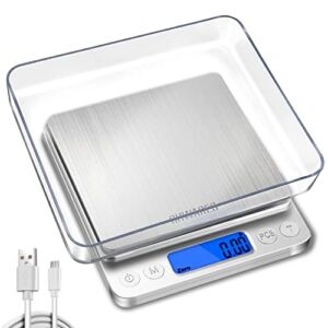 CHWARES Food Scale, Rechargeable Kitchen Scale with Trays 500g/0.01g, Small Scale with Tare Function Digital Food Scale Gram and Oz for Weight Loss, Dieting, Baking, Cooking, Meal Prep, Jewelry