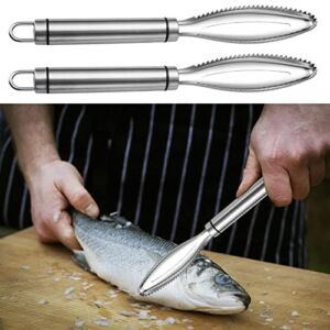 Fish Scaler Brush Fish Scaler Remover with Stainless Steel Sawtooth Easily Remove Fish Scales-Cleaning Brush Scraper for Home Cooks Fish Descaler Tool(size:2pcs,9.45×1.38inch)