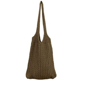Hobo bag for women contrast color large capacity tote bag shoulder bag women’s trendy knitted bag(Khaki)