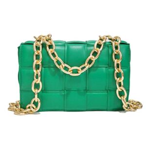 WESNDNE Woven Crossbody Handbag for Women, Small Green Shoulder Purse Clutch Wallet Square Bag (A-green)