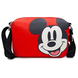 Disney Bag, Cross Body, Rectangle, Mickey Mouse Smiling Face Close Up, Red, Vegan Leather