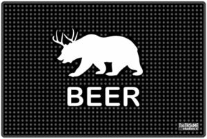Beer Bear With Deer Antlers 17.7″ x 11.8″ Funny Bar Spill Mat Rail Countertop Accessory Home Pub Decor Slip Resistant Durable Thick Bar Covering for Craft Brewery Kitchen Cafe and Restaurant Accessory