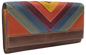 Leather Flap Clutch RFID Wallets For Women – Big Womens Wallet Accordion Purse Organizer Zip Coin Pouch For Women Gift (Multicolor)