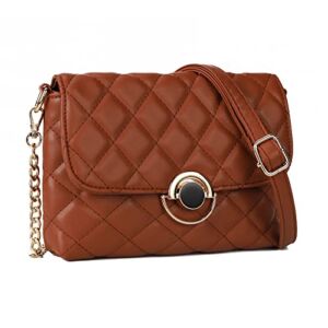 Quilted Crossbody Bags for Women Small Leather Shoulder Purses and Handbags Trendy Clutch Bag with Adjustable Strap Brown