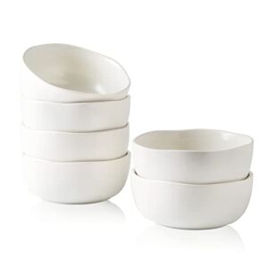 AmorArc Stoneware Cereal Bowls for Kitchen, 28oz Large Ceramic Soup Bowls Set of 6 for Meal, Chip-Resistant Kitchen Bowls with Wavy Rim, Reactive Glaze-Matte White