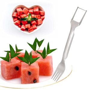 Watermelon Slicer Fork Stainless Steel Cutter – Kids Fascinated Melon Cuber Cutting Tool – Carving and Cutting Utility Knife for Home Fruit Party – Cool Kitchen Gadgets (B)