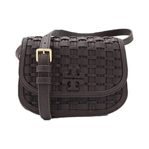Tory Burch 89496 Chocolate Liquor With Gold Hardware Women’s Britten Woven Small Saddle Bag