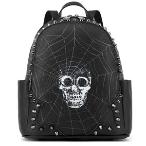Scarleton Casual Backpack Purse for Women, Punk Skull Backpack, Faux Leather Gothic Shoulder Bag, Rivet Crossbody Bag, H209301B – Black