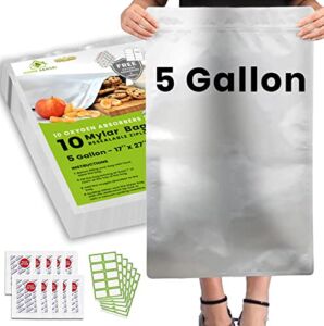 10pcs 5 Gallon Mylar Bags for Food Storage – 10 Mil Thick – Mylar Bags 5 Gallon with Oxygen Absorbers 2500cc – Ziplock Resealable Mylar Bags – Bolsas Mylar 5 Galones