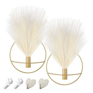 Pretty Jolly Boho Wall Decor, Wall-Mounted Metal Wall Decor, Hanging Artificial Pampas Display, Wall Art Living Room, Bedroom, Bathroom, Dining room, Plant Wall Decor 2 Pack Gold