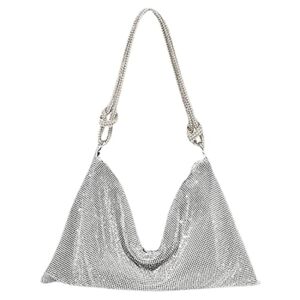 Rhinestone Shoulder Evening Bag for Women Stylish Sparkly Handbag and Purse Bling Hobo Shiny Clutch for Party Wedding (Silver)