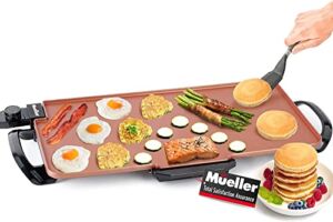 Mueller Non-Stick Coated Electric Griddle with Removable Plate, Dishwasher Safe Cool-Touch Handles and Slide-Out Drip Tray 1800W, for Breakfast Pancakes, Burgers, Eggs, Copper