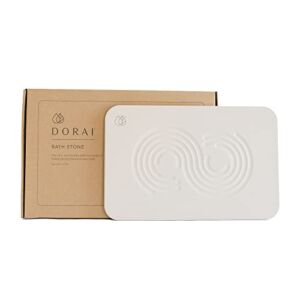 Dorai Home Bath Stone – Luxury Bath Mat – Instantly Removes Water – Non-Slip Surface – Modern and Stylish Design – Rubberized Bottom Pad – Zen Sandstone