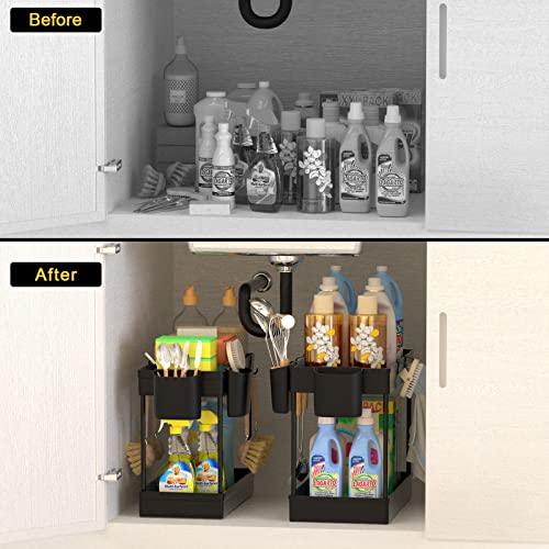 SANNO Under Sink Organizers and Storage, Bathroom Organizer Under Sink Cabinet Organizers with Hooks and Hanging Cups, Kitchen Multi-Purpose Standing Rack Organizer,Bathroom Collection Baskets | The Storepaperoomates Retail Market - Fast Affordable Shopping
