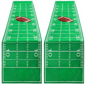 2 Pieces Football Kitchen Table Runner Green Table Cover Football Tablecloth Grass Table Runner Football Decor for Football Party, 14 x 72 Inch