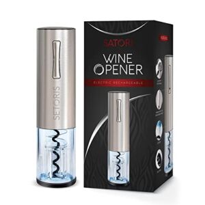 Premium Electric Wine Opener By SETORIS- Automatic Electric Wine Bottle Corkscrew Opener With Foil Cutter Set- Rechargeable Cordless Stainless Steel Bottle Opener For Home, Bars & Professional Use