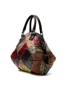 Women’s Crossbody Shoulder Bag, Retro Leather Embossing and Patchwork Design Casual Handbag Purse, Multicolor