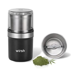 Coffee Grinder-Wirsh Electric Spice Grinder with 5.3oz. Stainless Steel Removable Bowl, Herb Grinder with 200W Motor for Coffee Beans,Herbs,Spices,Nuts,Grains, One Press Operation with Pollen Cather