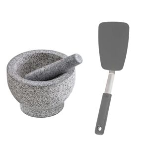 Gorilla Grip Mortar and Pestle Set and Silicone Spatula, Mortar and Pestle Set Holds 1.5 Cups, Spatula is Heat Resistant, Both in Gray Color, 2 Item Bundle