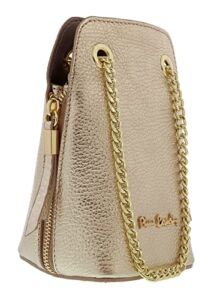 Pierre Cardin Gold Leather Curved Structured Chain Crossbody Bag for womens