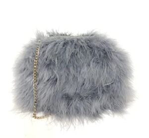 sioglam Marabou Feather Clutch Evening Bag Fur Purse Handbag for Women (Grey)