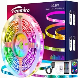 Tenmiro 32.8ft Led Strip Lights, RGB LED Smart Music Sync Color Changing LED Lights Strips with Remote Led Lights for Bedroom, Kitchen, Home, TV, Parties and Fstivals